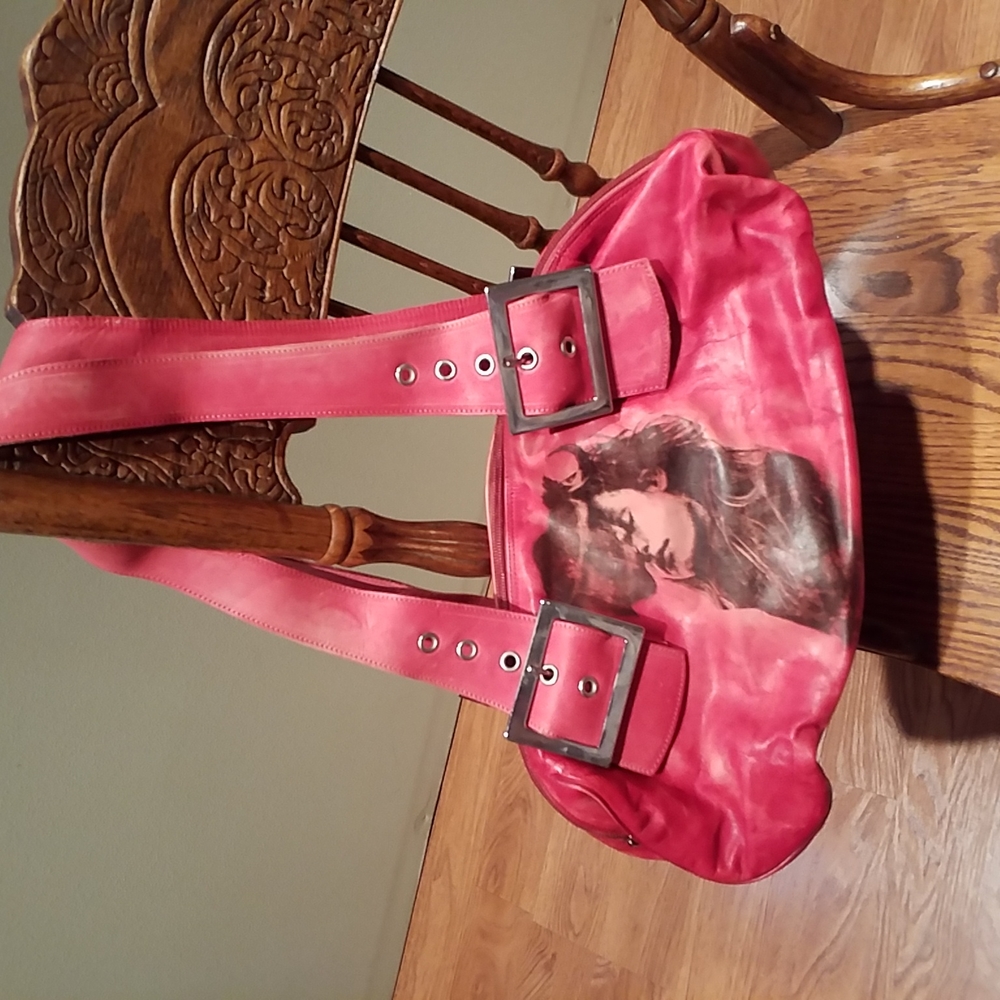 Caiman Red Leather With Graphic Of Man And Lady On Both Sides